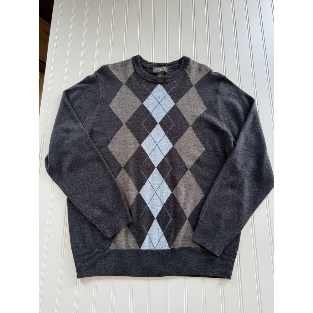 Preppy Dockers Mens Argyle Sweater Gray Brown‎ Blue Acrylic L Golf Office